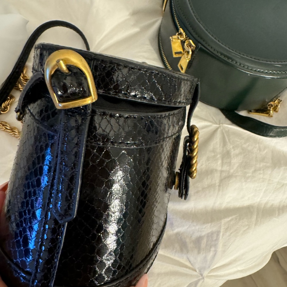 Black Snakeskin Bucket Bag with Gold Buckle Accent - Picture 5 of 11